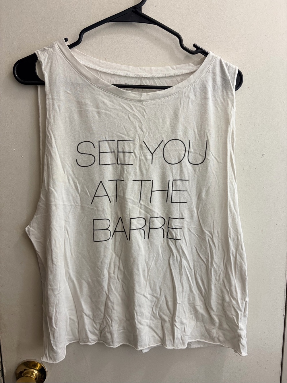 Emi Jay White Sleeveless Tank with Black 'See You at the Barre' Print